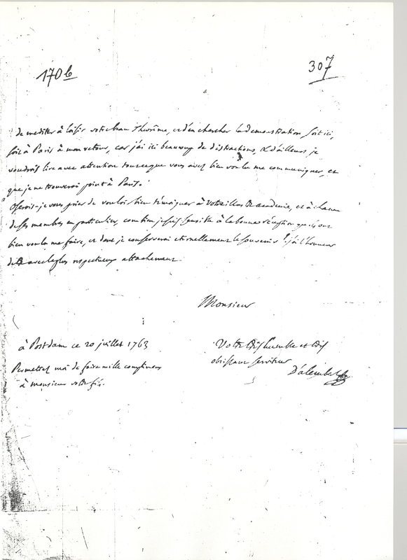 Lettre de D'Alembert à Euler Leonhard, 20 juillet 1763 Lettre de D'Alembert à Euler Leonhard, 20 juillet 1763
