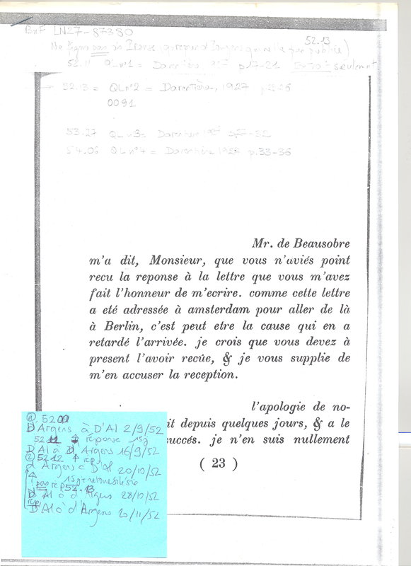 Lettre de D'Alembert à Argens, 28 octobre 1752