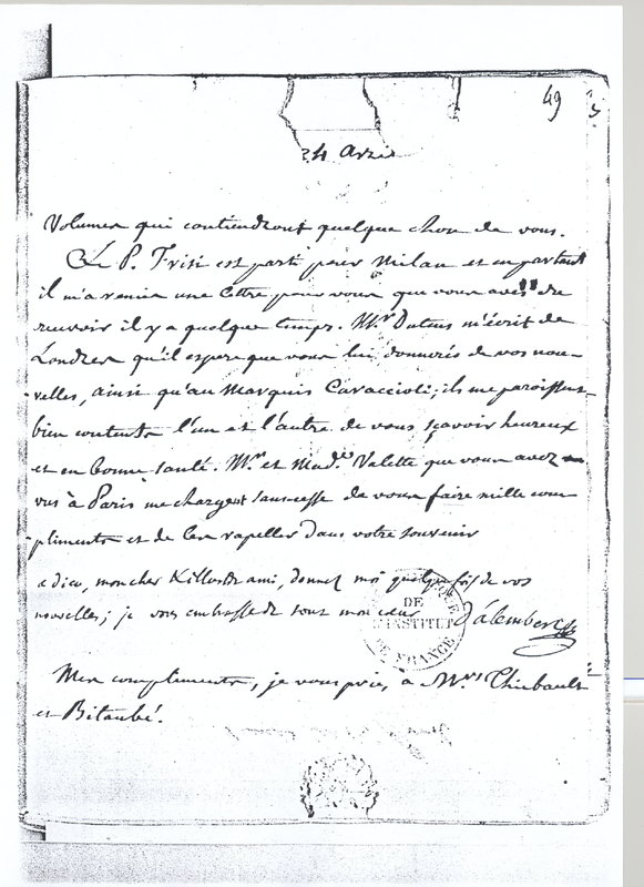 Lettre de D'Alembert à Lagrange, 4 avril 1767 Lettre de D'Alembert à Lagrange, 4 avril 1767