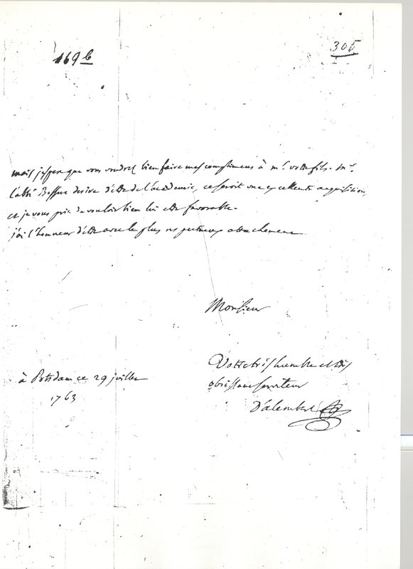 Lettre de D'Alembert à Euler Leonhard, 29 juillet 1763 Lettre de D'Alembert à Euler Leonhard, 29 juillet 1763