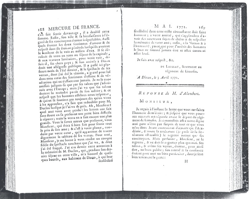Lettre de Laissac à D'Alembert, 3 avril 1772 Lettre de Laissac à D'Alembert, 3 avril 1772