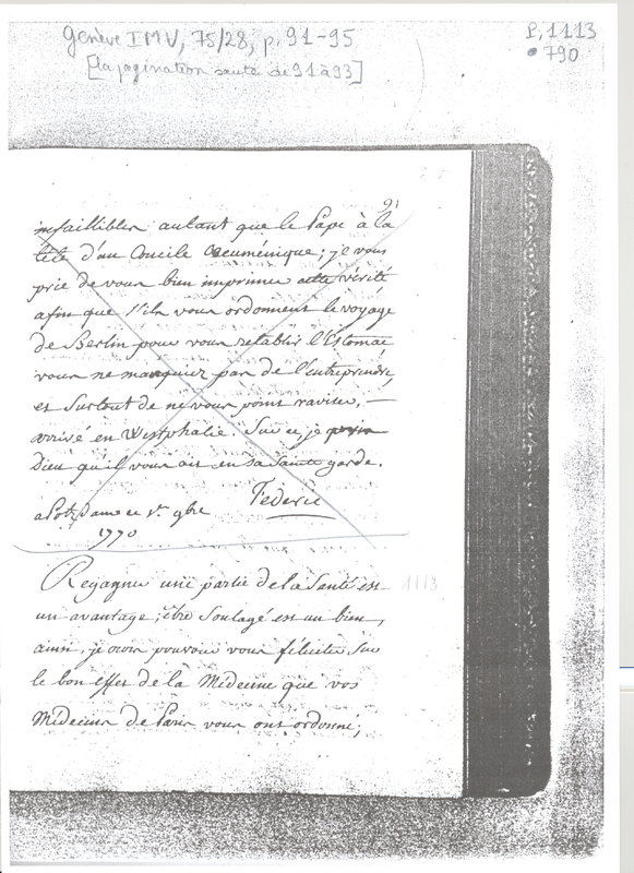 Lettre de Frédéric II à D'Alembert, 12 décembre 1770