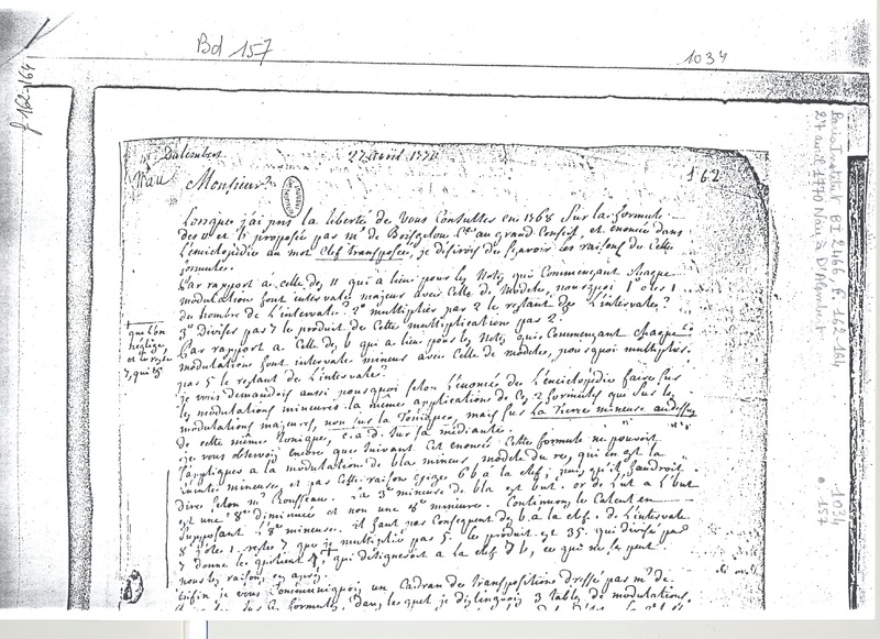 Lettre de Nau à D&#39;Alembert, 27 avril 1770