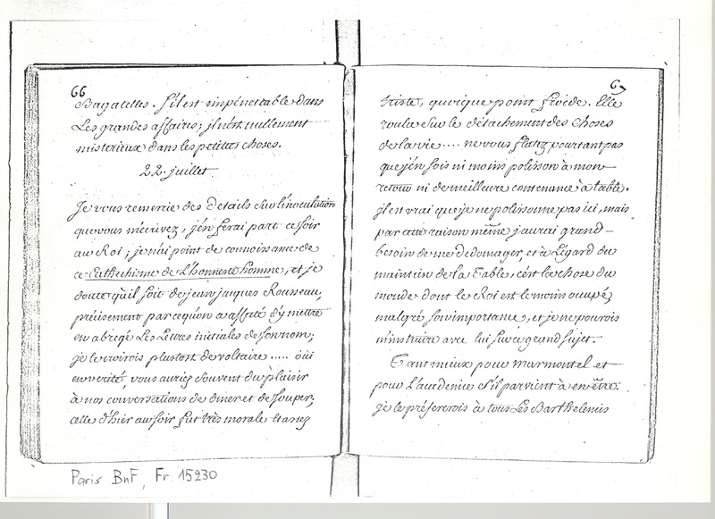 Lettre de D'Alembert à Mlle Lespinasse, 20 juillet 1763 Lettre de D'Alembert à Mlle Lespinasse, 20 juillet 1763