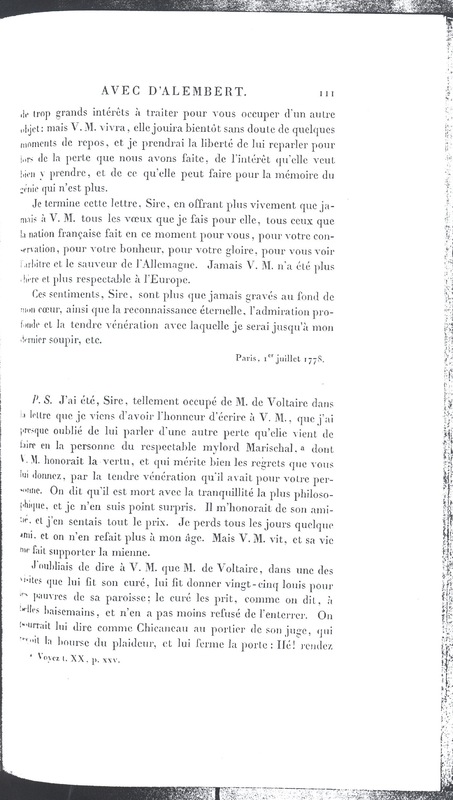 Lettre de D'Alembert à Frédéric II, 30 juin 1778 Lettre de D'Alembert à Frédéric II, 30 juin 1778