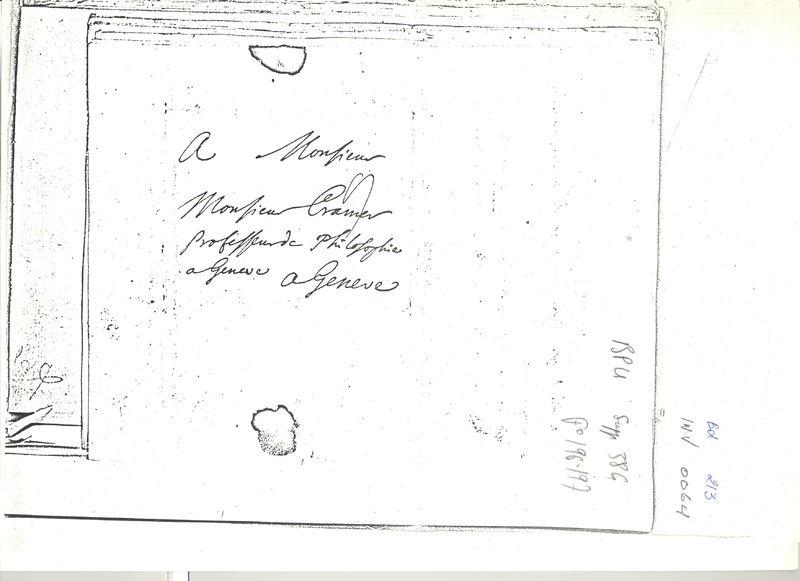 Lettre de D'Alembert à Cramer, 25 mars 1751 Lettre de D'Alembert à Cramer, 25 mars 1751