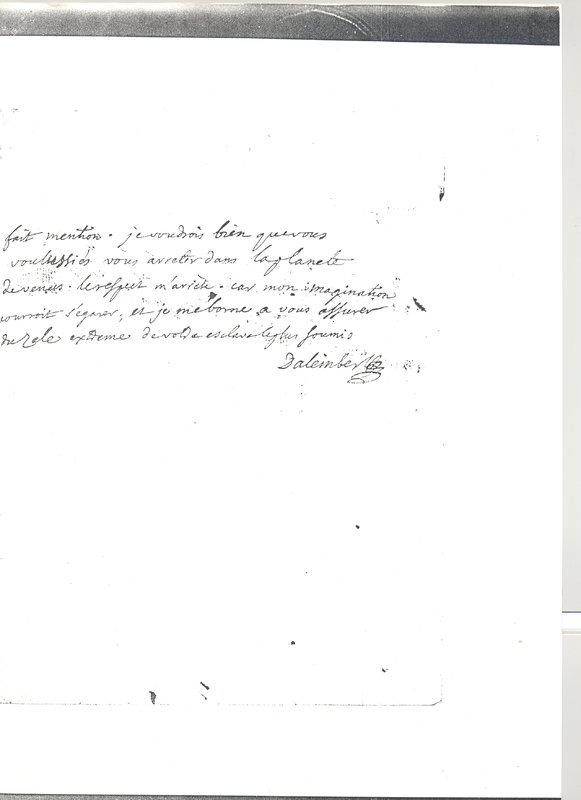 Lettre de D'Alembert à Mlle Lemery, 1746 Lettre de D'Alembert à Mlle Lemery, 1746
