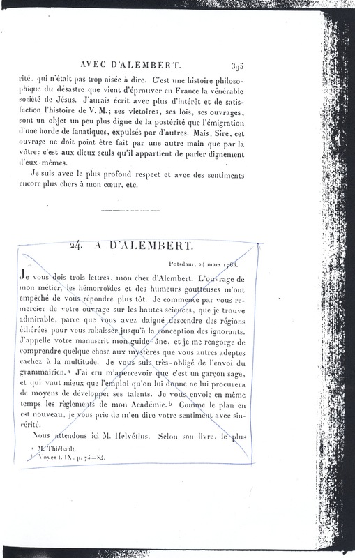 Lettre de D'Alembert à Frédéric II, 1er mars 1765 Lettre de D'Alembert à Frédéric II, 1er mars 1765