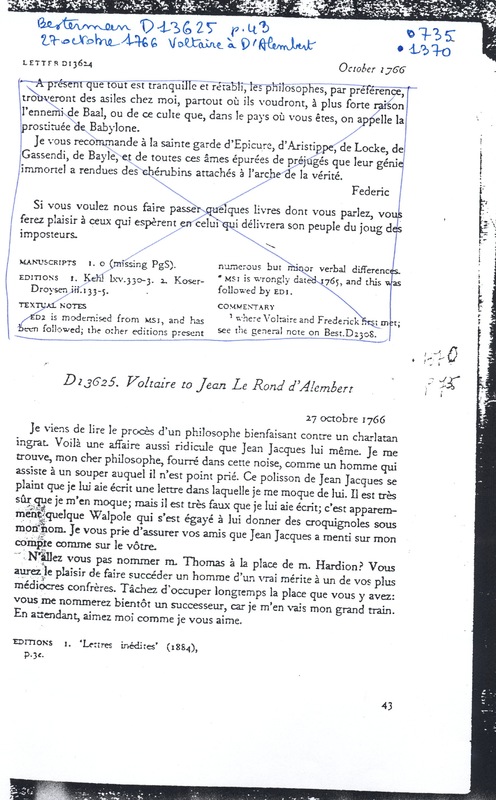 Lettre de Voltaire à D'Alembert, 27 octobre 1766 Lettre de Voltaire à D'Alembert, 27 octobre 1766