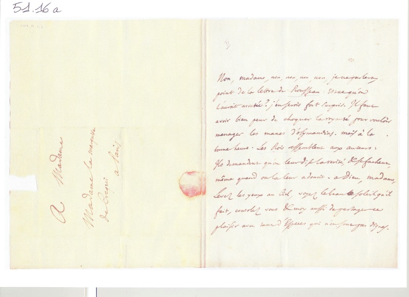 Lettre de D'Alembert à Mme de Crequÿ (Froullay), novembre 1751