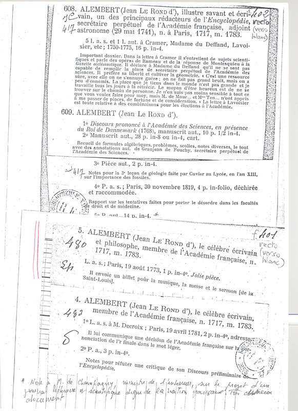 Lettre de D'Alembert à Non identifié, 19 août 1773 Lettre de D'Alembert à Non identifié, 19 août 1773