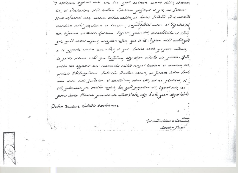 Lettre de Bucci à D'Alembert, 1er octobre 1772 Lettre de Bucci à D'Alembert, 1er octobre 1772