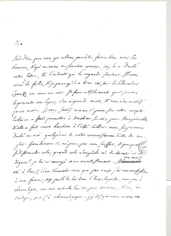 Lettre de D'Alembert à Mme Du Deffand (Vichy Chamron), 11 octobre 1753