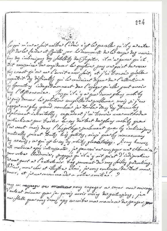 Lettre de Lagrange à D'Alembert, 6 juin 1774 Lettre de Lagrange à D'Alembert, 6 juin 1774