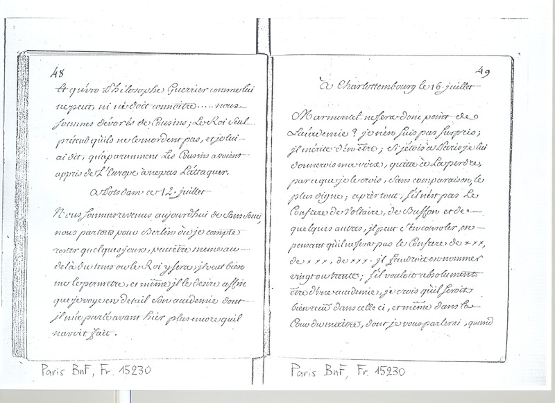 Lettre de D'Alembert à Mlle Lespinasse, 12 juillet 1763 Lettre de D'Alembert à Mlle Lespinasse, 12 juillet 1763