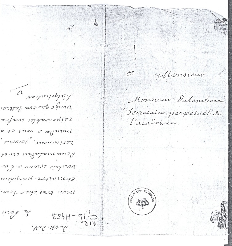 Lettre de Voltaire à D'Alembert, 18 mai 1778