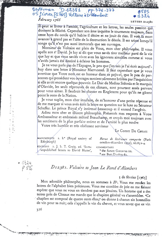 Lettre de Voltaire à D'Alembert, 5 février 1765 Lettre de Voltaire à D'Alembert, 5 février 1765