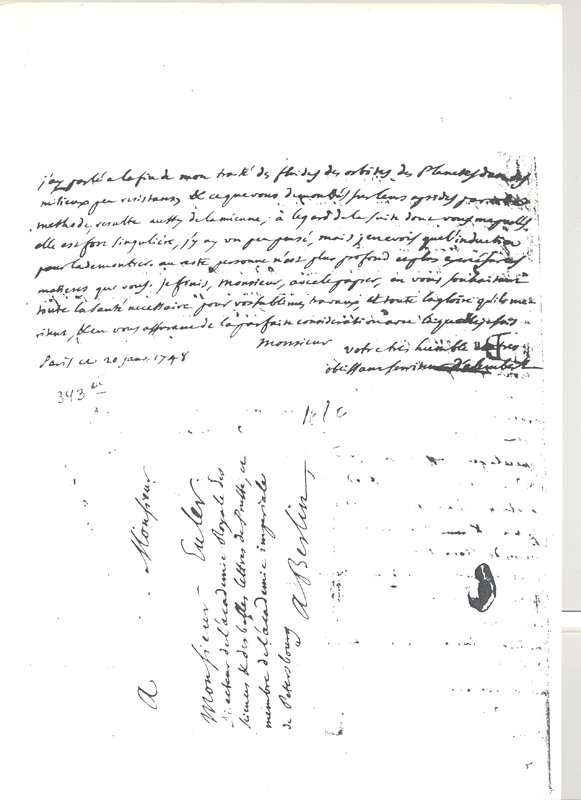 Lettre de D'Alembert à Euler Leonhard, 20 janvier 1748 Lettre de D'Alembert à Euler Leonhard, 20 janvier 1748