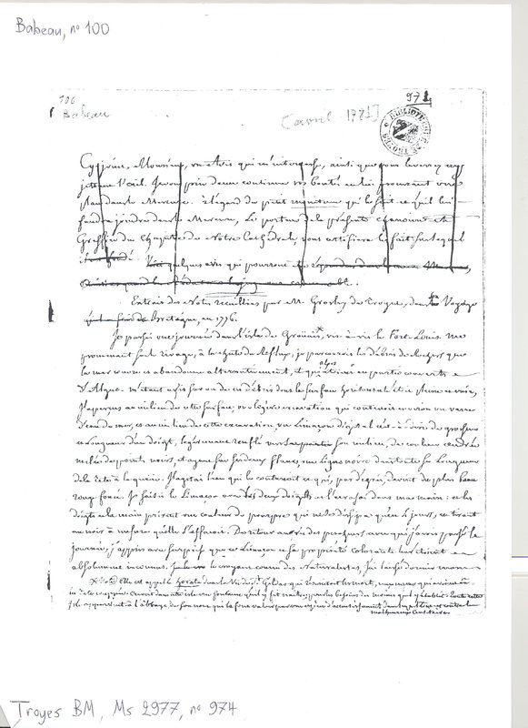 Lettre de Grosley à D'Alembert, avril 1781 Lettre de Grosley à D'Alembert, avril 1781