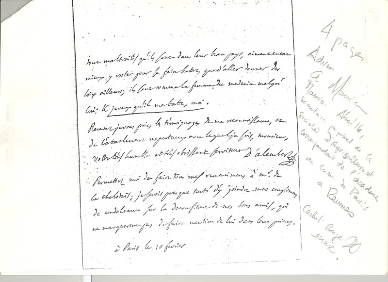 Lettre de D'Alembert à Abeille, 10 février 1763 Lettre de D'Alembert à Abeille, 10 février 1763