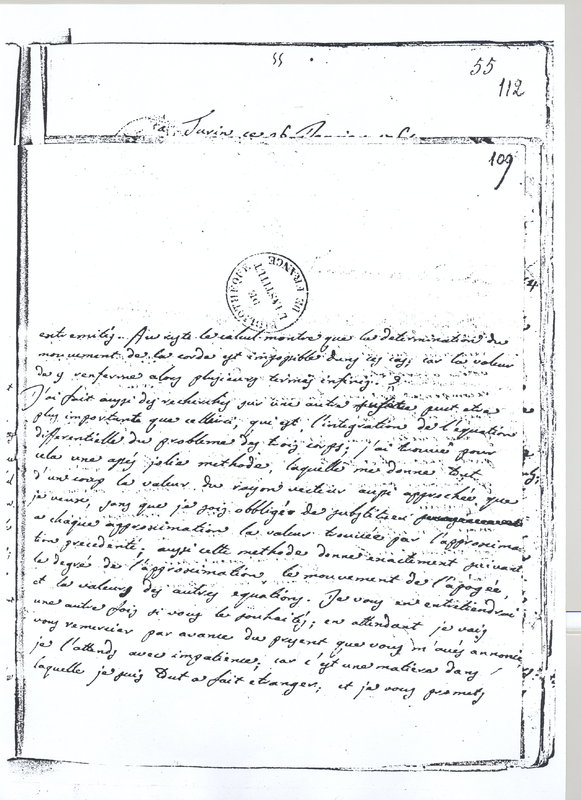 Lettre de Lagrange à D'Alembert, 1er septembre 1764 Lettre de Lagrange à D'Alembert, 1er septembre 1764