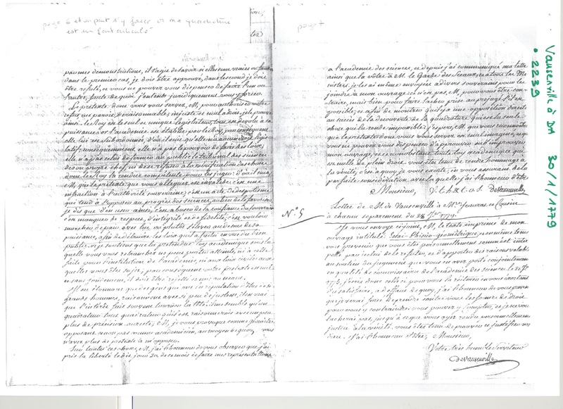 Lettre de Vausenville à D'Alembert, 30 janvier 1779
