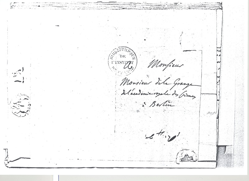 Lettre de D'Alembert à Lagrange, 25 mars 1770 Lettre de D'Alembert à Lagrange, 25 mars 1770