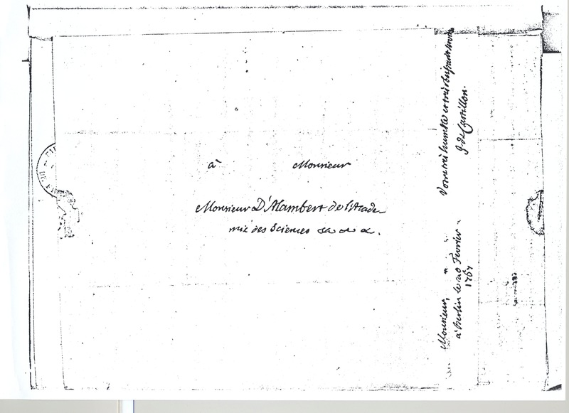 Lettre de Castillon à D'Alembert, 20 février 1767 Lettre de Castillon à D'Alembert, 20 février 1767