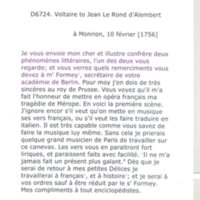 Lettre de Voltaire à D'Alembert, 10 février 1756