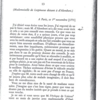 Lettre de Lespinasse dictant à D'Alembert à Condorcet, 1er novembre 1771
