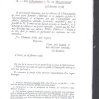 Lettre de D'Alembert à Malesherbes, 16 février 1756