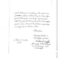 Lettre de D'Alembert à Non identifié, 1er juillet 1773