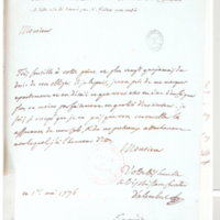 Lettre de D'Alembert à Non identifié, 1er mai 1776