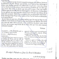 Lettre de Voltaire à D'Alembert, 13 février 1764