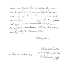 Lettre de D'Alembert à Malvezzi, 30 juin 1773