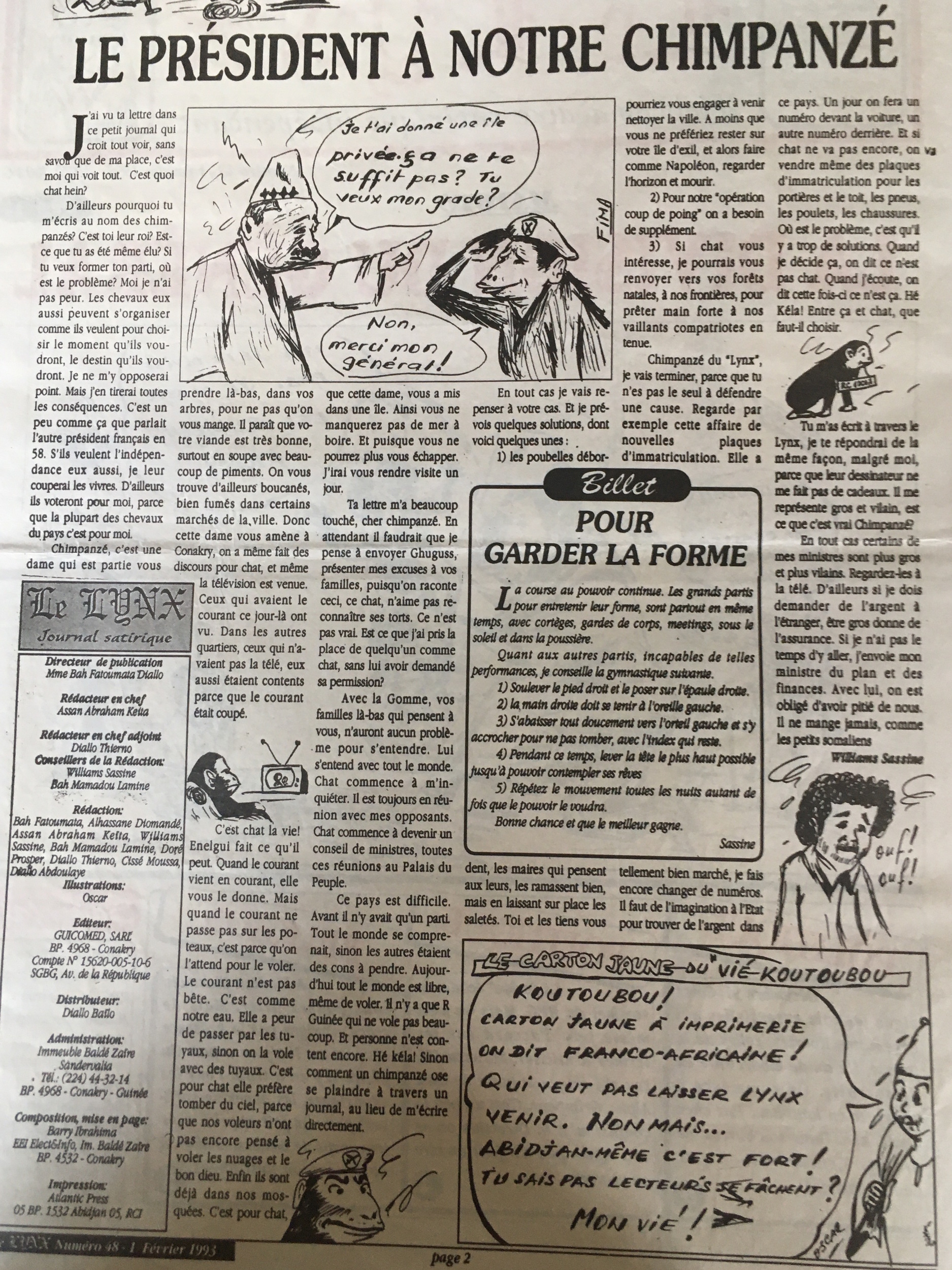 48. 1er Février 1993.Le président à notre chimpanzé.JPG