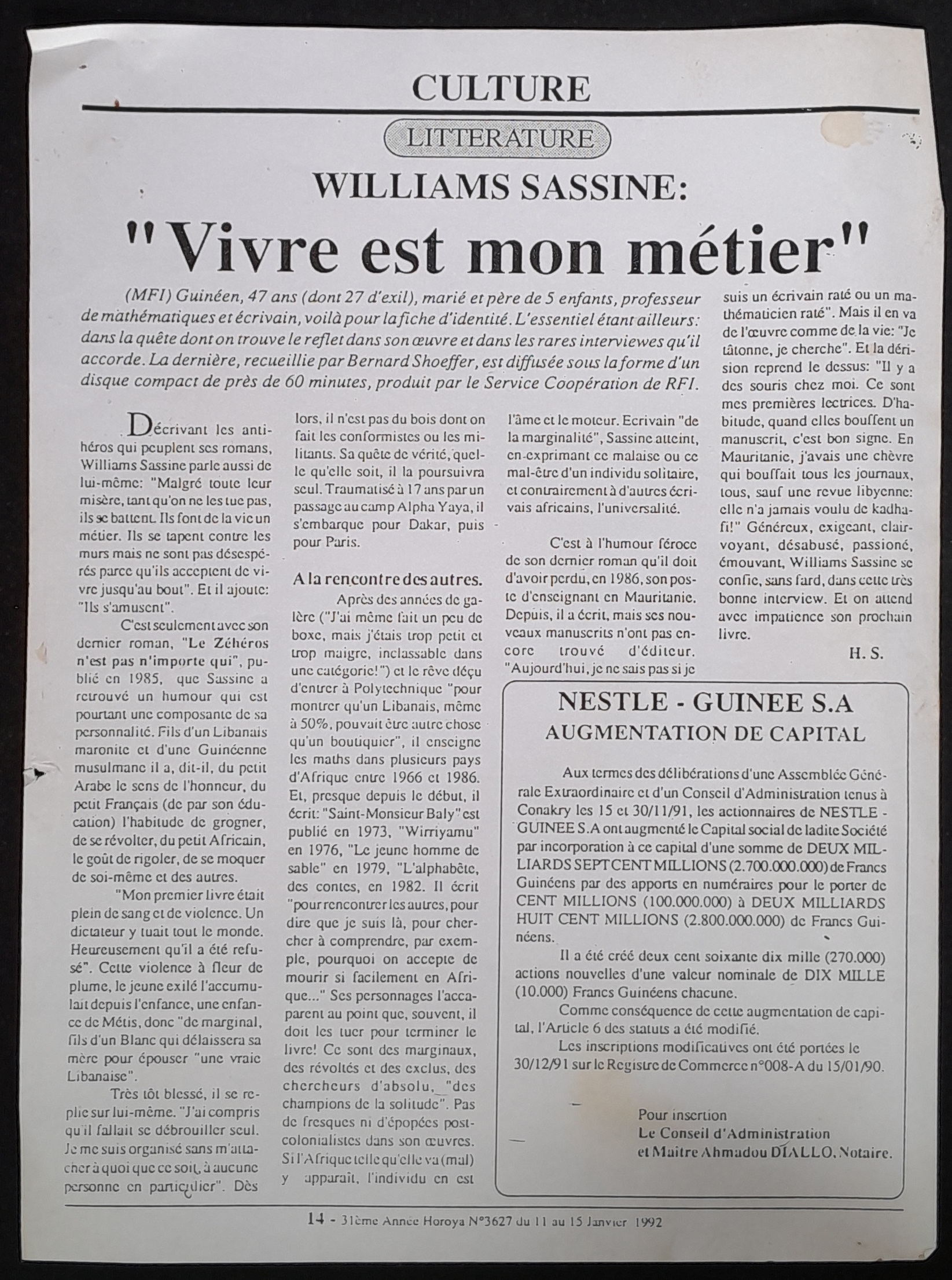 16.1.12 1992. Horoya _ WS Vivre est mon me╠ütier.jpg