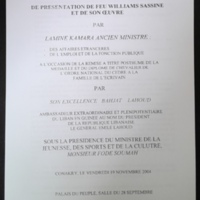 Discours de présentation de Feu Williams Sassine et de son œuvre par Lamine Kamara, ancien ministre.