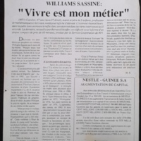 Article : &quot;Williams Sassine : vivre est mon métier&quot;