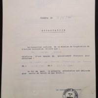 Attestation d&#039;une bourse du gouvernement français pour le Festival de Limoges