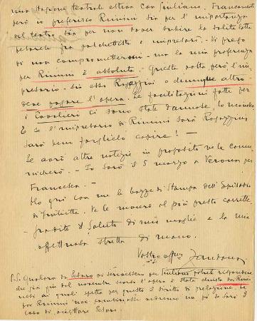 Lettre de Riccardo Zandonai à Renzo Valcarenghi, 1928-2-28