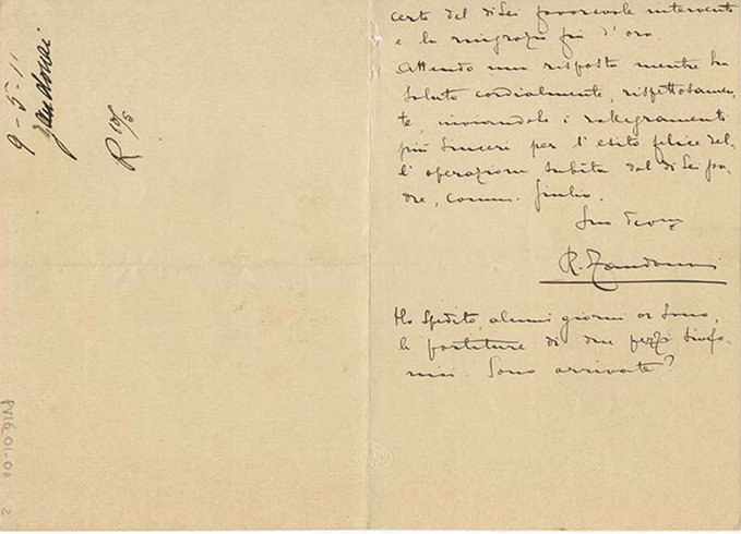 Lettre de Riccardo Zandonai à Tito II Ricordi, 1911-5-9 Lettre de Riccardo Zandonai à Tito II Ricordi, 1911-5-9