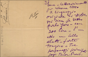 Lettre de Giacomo Puccini à Giulio Ricordi, 1906-11-14 Lettre de Giacomo Puccini à Giulio Ricordi, 1906-11-14