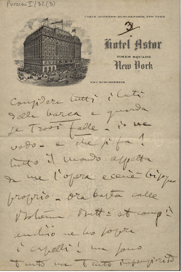 Lettre de Giacomo Puccini à Giulio Ricordi, 1907-2-18