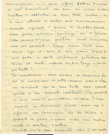 Lettre de Riccardo Zandonai aux Editions Ricordi, 1930-2-28