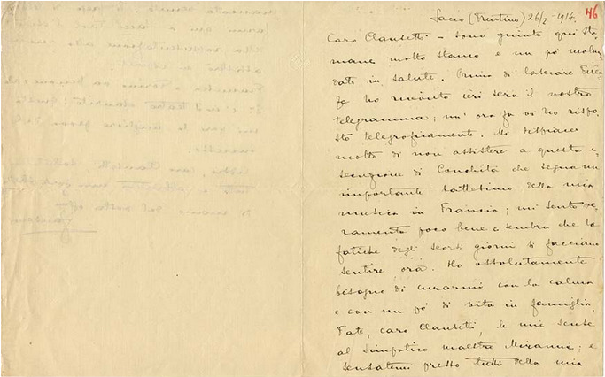 Lettre de Riccardo Zandonai à Carlo Clausetti, 1918-1-23 Lettre de Riccardo Zandonai à Carlo Clausetti, 1918-1-23