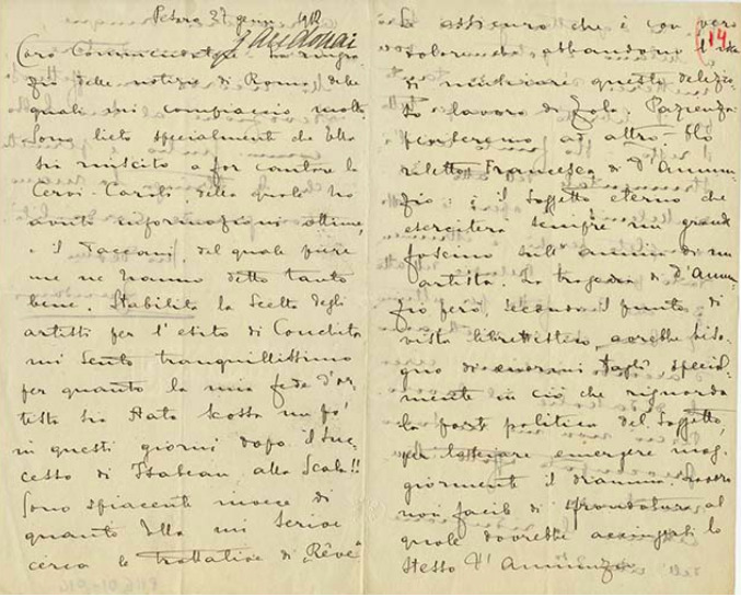 Lettre de Riccardo Zandonai à Tito II Ricordi, 1912-1-27