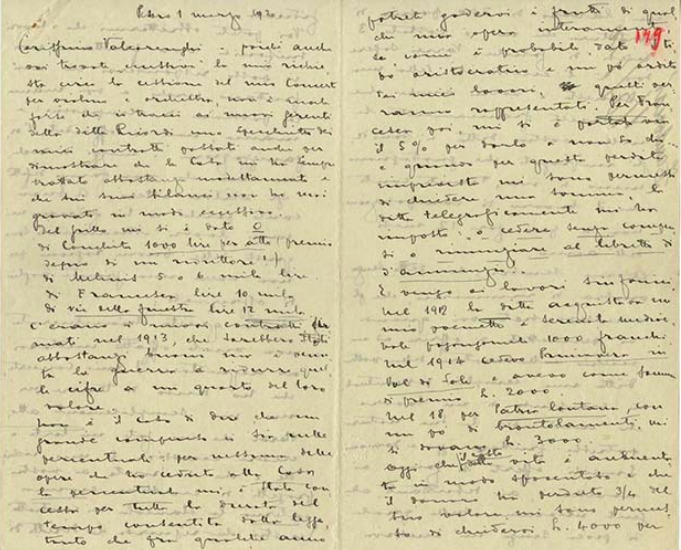 Lettre de Riccardo Zandonai à Renzo Valcarenghi, 1920-3-1 Lettre de Riccardo Zandonai à Renzo Valcarenghi, 1920-3-1