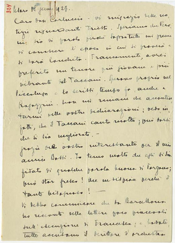 Lettre de Riccardo Zandonai à Carlo Clausetti, 1927-1-18 Lettre de Riccardo Zandonai à Carlo Clausetti, 1927-1-18