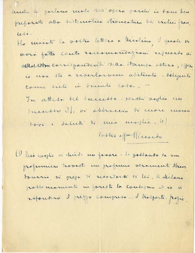 Lettre de Riccardo Zandonai à Carlo Clausetti, 1929-3-5 Lettre de Riccardo Zandonai à Carlo Clausetti, 1929-3-5